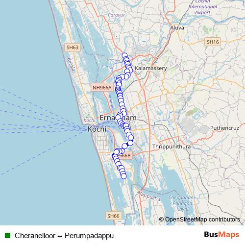 Cheranelloor ↔ Perumpadappu bus Line Map