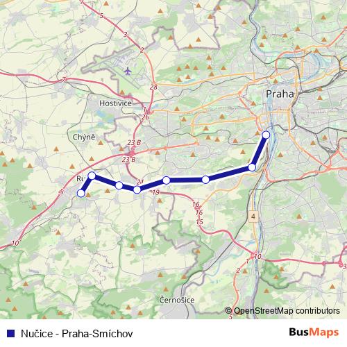Nučice - Praha-Smíchov rail Line Map