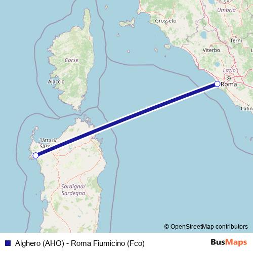 Alghero (AHO) - Roma Fiumicino (Fco) air Line Map