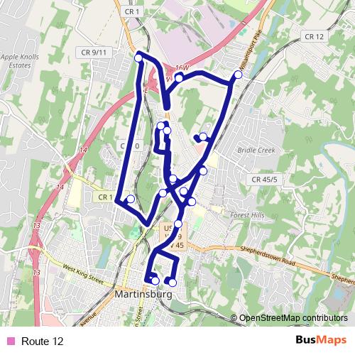 Route 12 bus Line Map