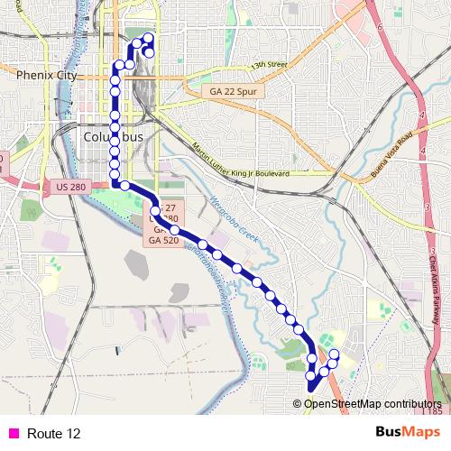 Route 12 bus Line Map