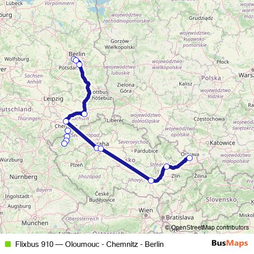 Flixbus 910 bus Line Map