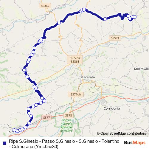 Ripe S.Ginesio - Passo S.Ginesio - S.Ginesio - Tolentino - Colmurano (Ymc05e30) bus Line Map