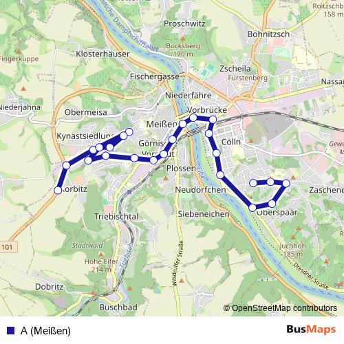 A (Meißen) bus Line Map