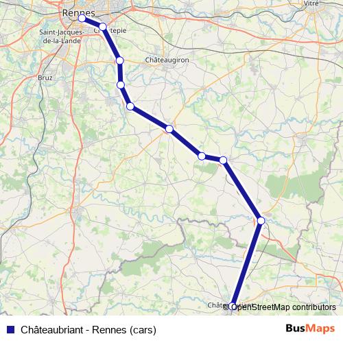 Châteaubriant - Rennes (cars) bus Line Map