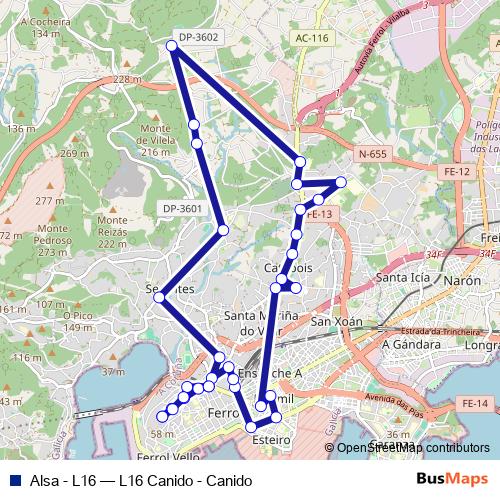 Alsa - L16 bus Line Map