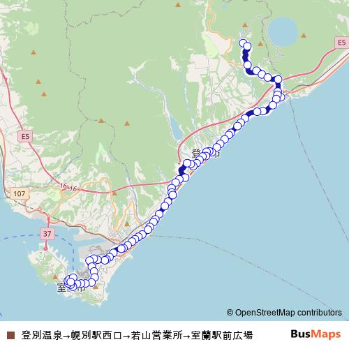 登別温泉→幌別駅西口→若山営業所→室蘭駅前広場 bus Line Map