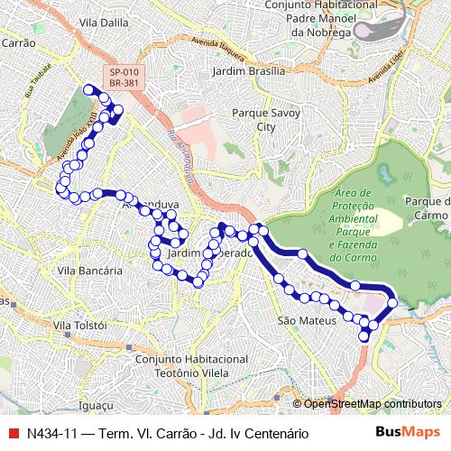 N434-11 bus Line Map