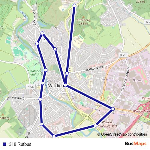 318 Rufbus bus Line Map