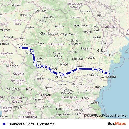 Timişoara Nord - Constanţa rail Line Map