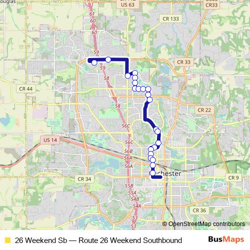 26 Weekend Sb bus Line Map