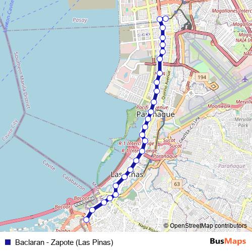 Baclaran - Zapote (Las Pinas) bus Line Map