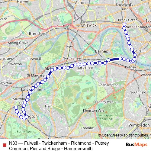 N33 bus Line Map