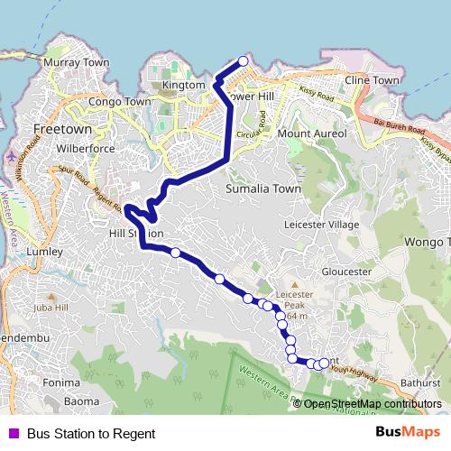 Bus Station to Regent bus Line Map