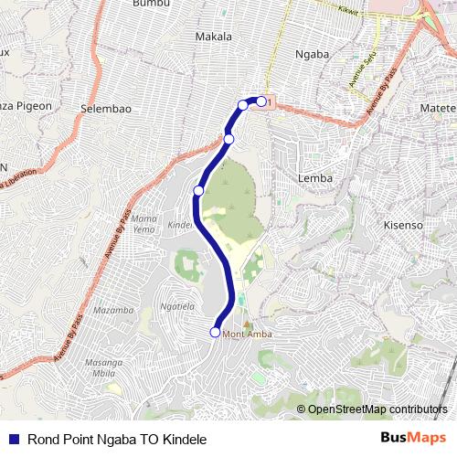 Rond Point Ngaba TO Kindele bus Line Map