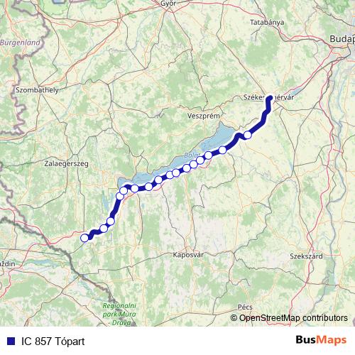 IC 857 Tópart rail Line Map