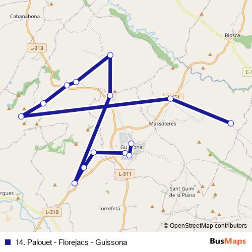 14. Palouet - Florejacs - Guissona bus Line Map