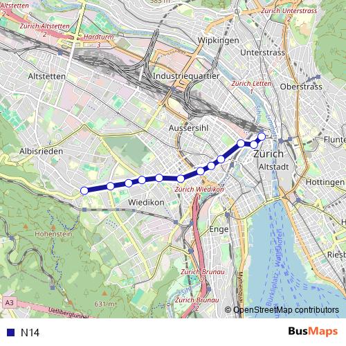 N14 bus Line Map