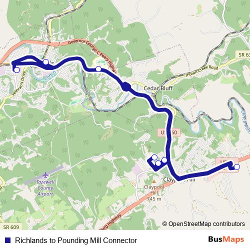 Richlands to Pounding Mill Connector bus Line Map
