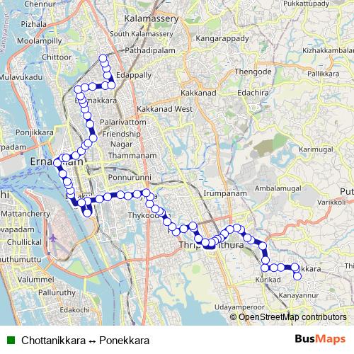 Chottanikkara ↔ Ponekkara bus Line Map