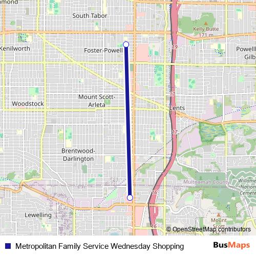 Metropolitan Family Service Wednesday Shopping bus Line Map