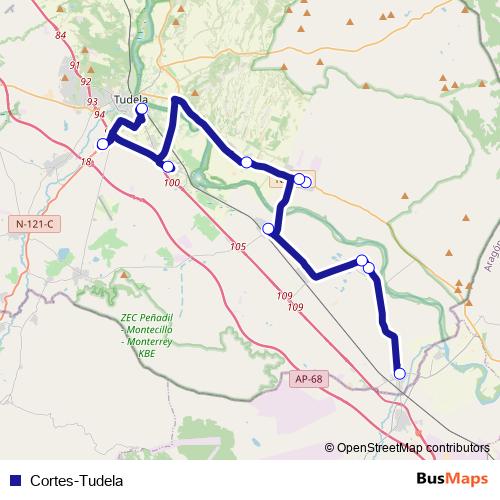 Cortes-Tudela bus Line Map