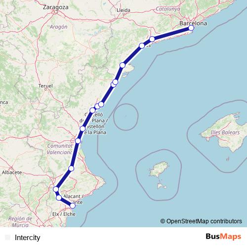 Intercity rail Line Map