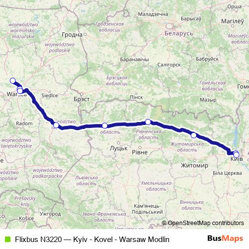 Flixbus N3220 bus Line Map