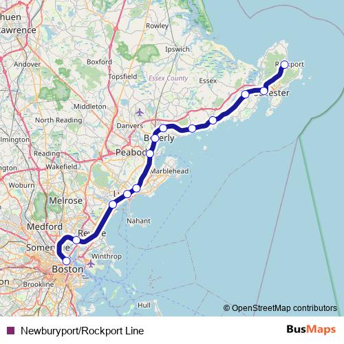 Newburyport/Rockport Line rail Line Map