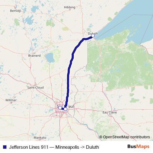 Jefferson Lines 911 bus Line Map
