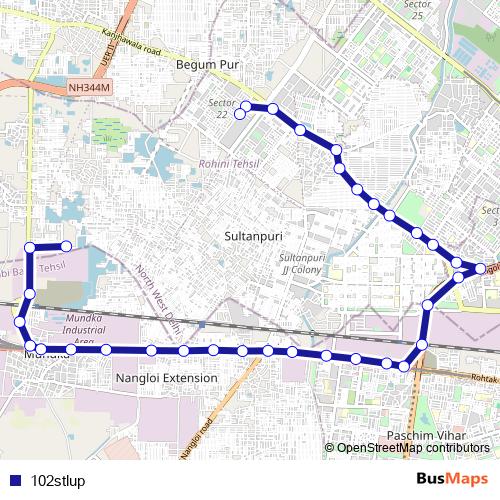 102stlup bus Line Map