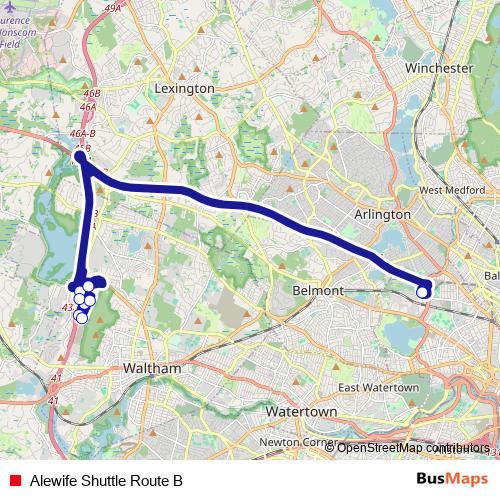 Alewife Shuttle Route B bus Line Map