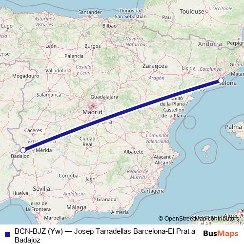 BCN-BJZ (Yw) air Line Map
