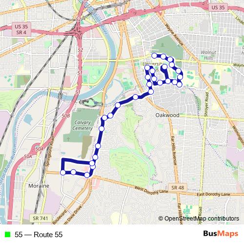 55 bus Line Map