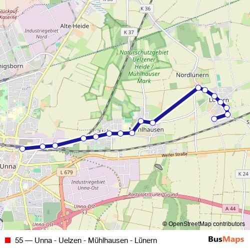55 bus Line Map