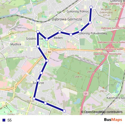 55 bus Line Map