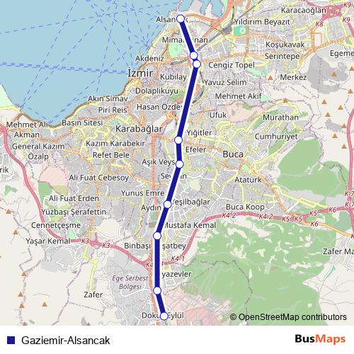 Gaziemir-Alsancak rail Line Map