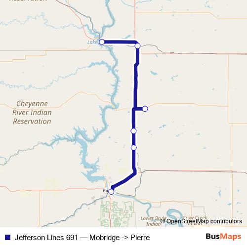 Jefferson Lines 691 bus Line Map