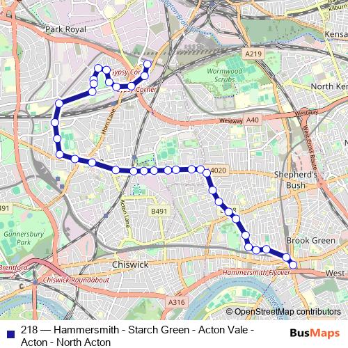 218 bus Line Map