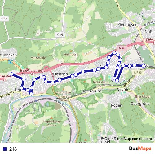 218 bus Line Map