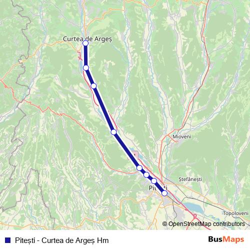 Piteşti - Curtea de Argeş Hm rail Line Map