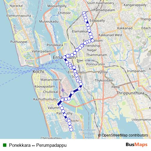 Ponekkara ↔ Perumpadappu bus Line Map