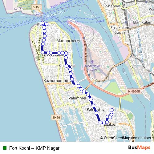 Fort Kochi ↔ KMP Nagar bus Line Map