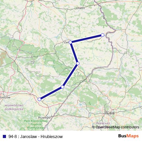 94-8 : Jaroslaw - Hrubieszow bus Line Map