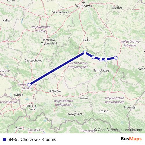94-5 : Chorzow - Krasnik bus Line Map