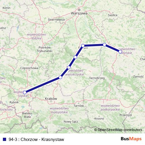 94-3 : Chorzow - Krasnystaw bus Line Map
