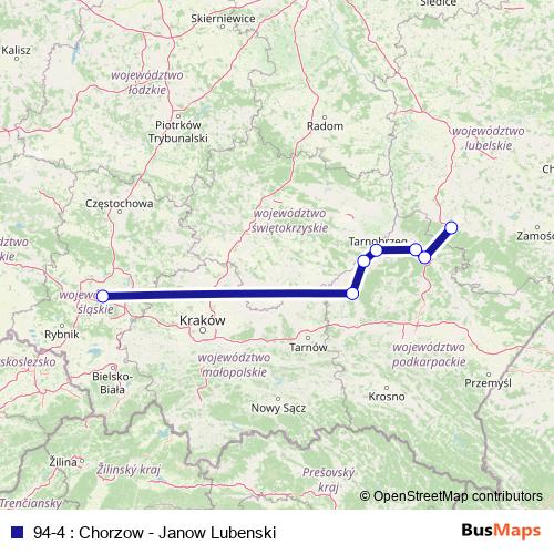 94-4 : Chorzow - Janow Lubenski bus Line Map
