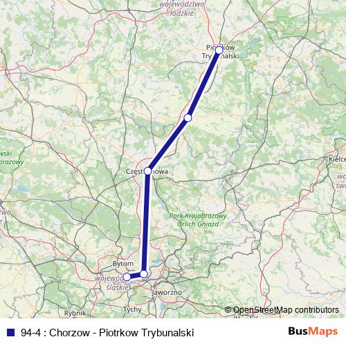 94-4 : Chorzow - Piotrkow Trybunalski bus Line Map
