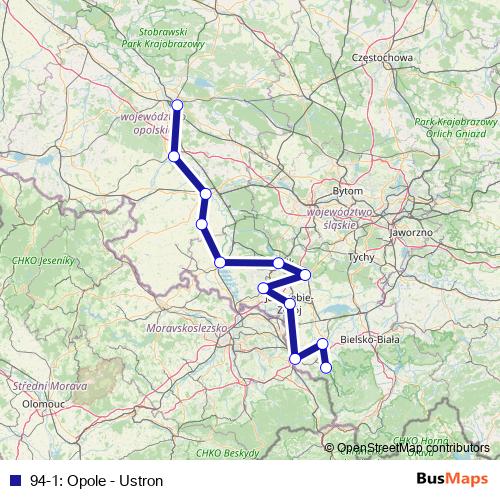 94-1: Opole - Ustron bus Line Map