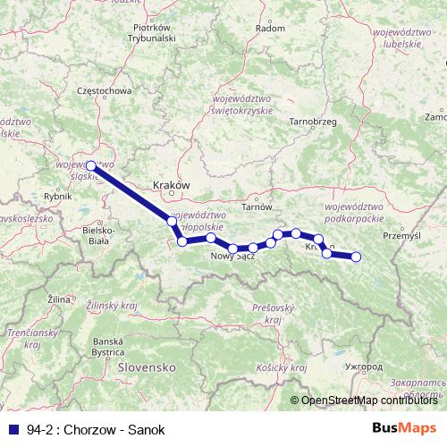 94-2 : Chorzow - Sanok bus Line Map